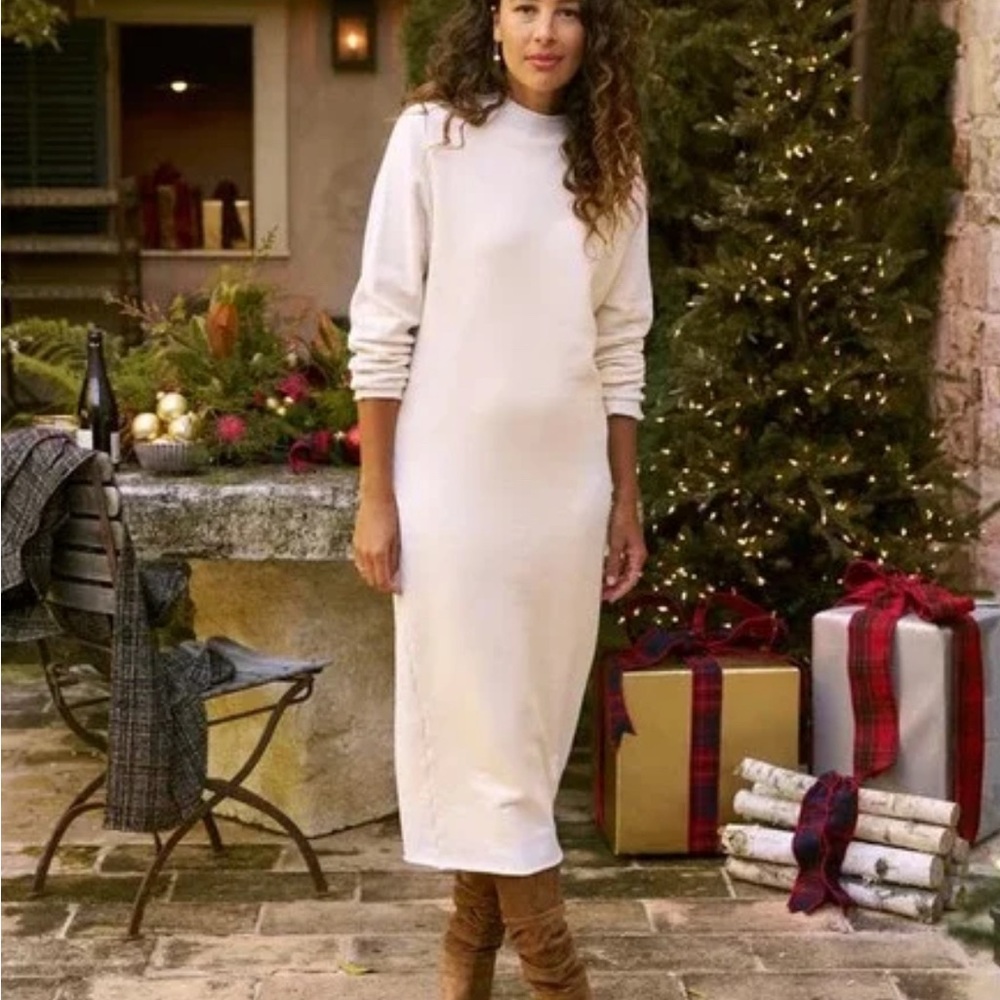 Frank & Eileen White Isabelle Funnel Neck Midi Dress